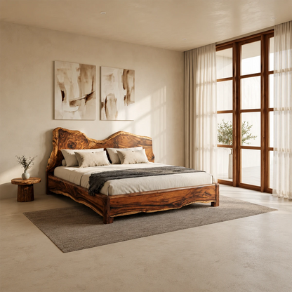 Live Edge Wooden Bed Frame in Natural Solid Wood With Organic Headboard - ArborisWood - 2