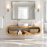 Minimalist sink cabinet in natural solid wood with floating body and loop profile
