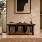 Low Natural Solid Wood Vinyl Record Stand With Three Open Compartments - Arboriswood - 10