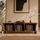 Low Natural Solid Wood Vinyl Record Stand With Three Open Compartments - Arboriswood - 12