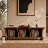 Low Natural Solid Wood Vinyl Record Stand With Three Open Compartments - Arboriswood - 3
