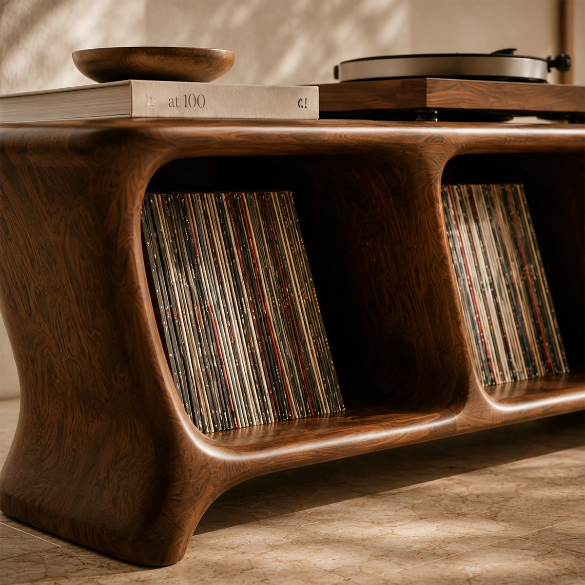 Low Natural Solid Wood Vinyl Record Stand With Three Open Compartments - ArborisWood - 4