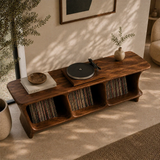 Low Natural Solid Wood Vinyl Record Stand With Three Open Compartments - Arboriswood - 5