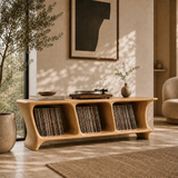 Low Natural Solid Wood Vinyl Record Stand With Three Open Compartments - Arboriswood - 7