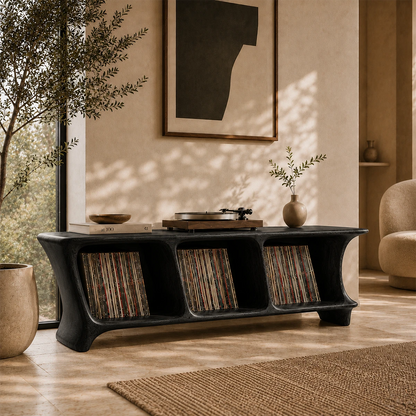 Low Natural Solid Wood Vinyl Record Stand With Three Open Compartments - ArborisWood - 8