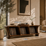 Low Natural Solid Wood Vinyl Record Stand With Three Open Compartments - Arboriswood - 9