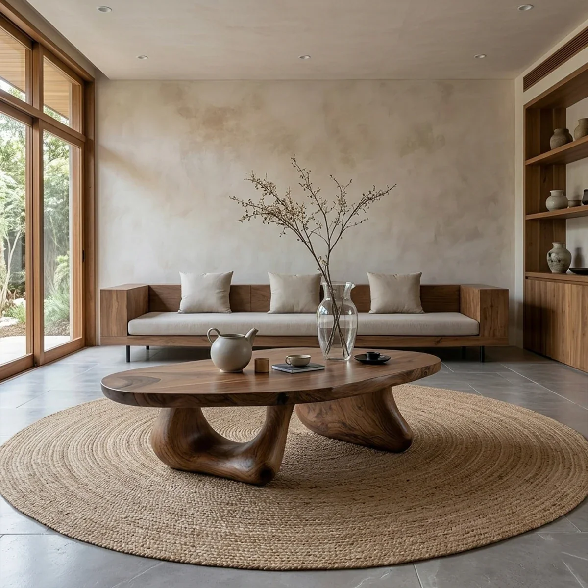 Low Profile Coffee Table – Solid Wood Sculptural Base Design - ArborisWood - 2
