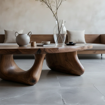 Low Profile Coffee Table – Solid Wood Sculptural Base Design - ArborisWood - 3