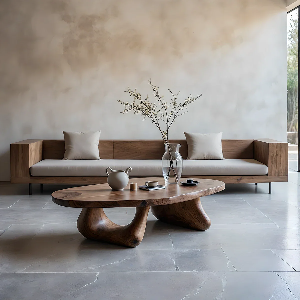 Low Profile Coffee Table – Solid Wood Sculptural Base Design - ArborisWood