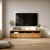 Low Profile Curved Natural Solid Wood TV Stand with Drawer Storage and Open Shelf - Arboriswood - 12