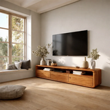 Low Profile Curved Natural Solid Wood TV Stand with Drawer Storage and Open Shelf - Arboriswood - 7
