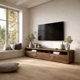 Low Profile Curved Natural Solid Wood TV Stand with Drawer Storage and Open Shelf - Arboriswood - 8