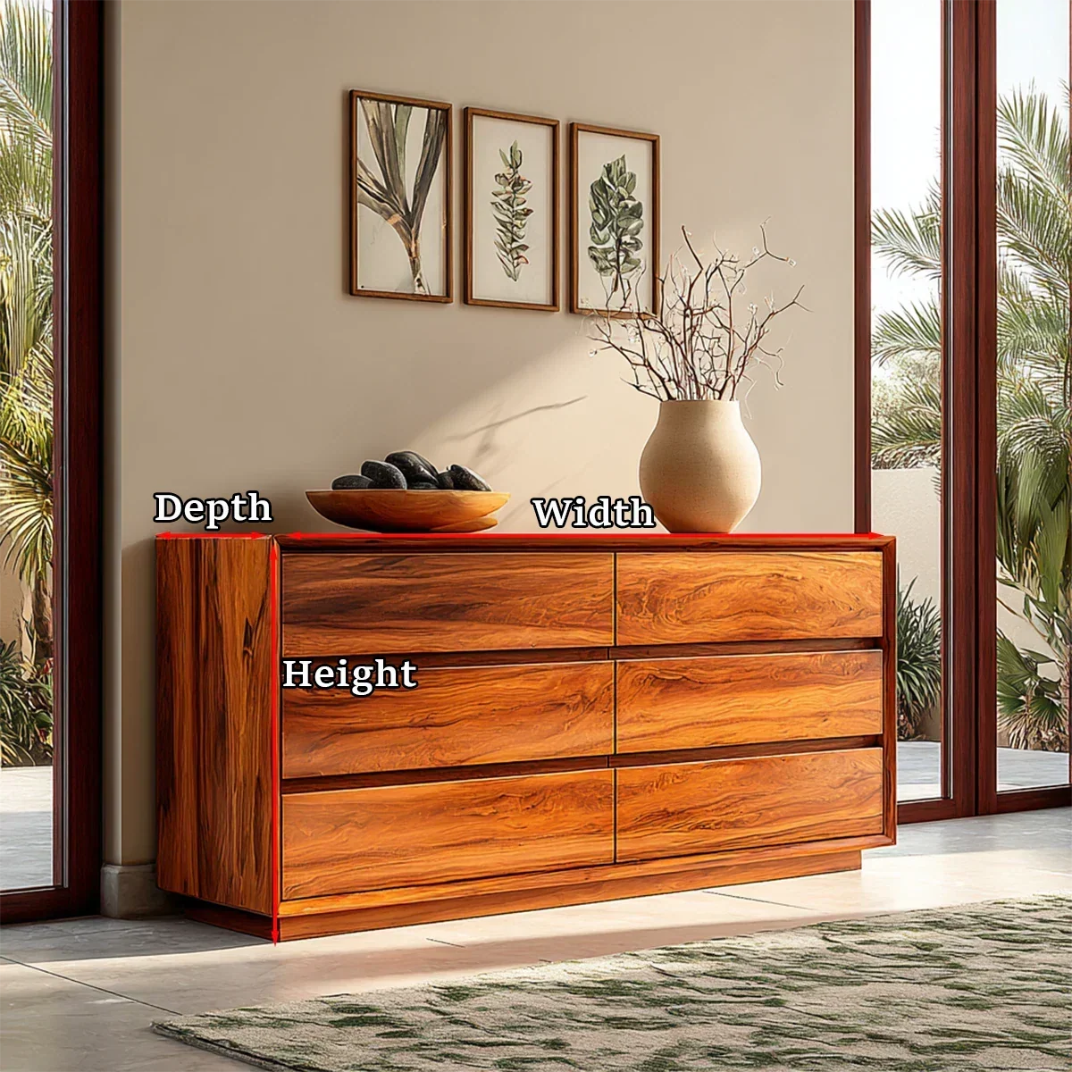 Low Profile Storage Sideboard in Natural Solid Wood with Seamless Drawers - ArborisWood - 10