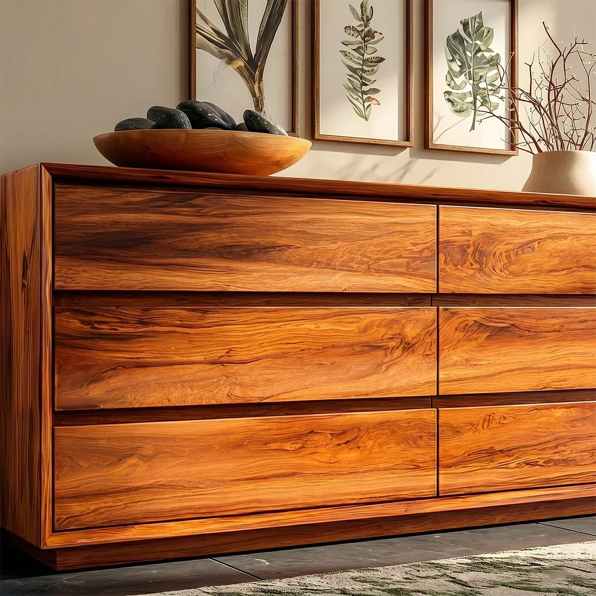 Low Profile Storage Sideboard in Natural Solid Wood with Seamless Drawers - ArborisWood - 3
