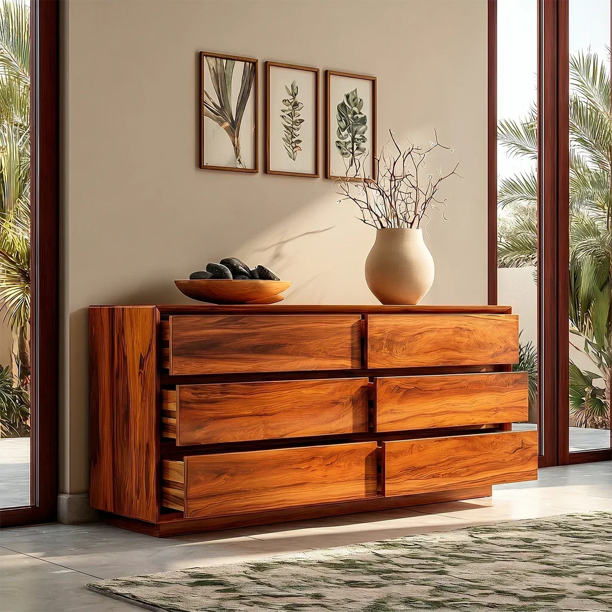 Low Profile Storage Sideboard in Natural Solid Wood with Seamless Drawers - ArborisWood - 4