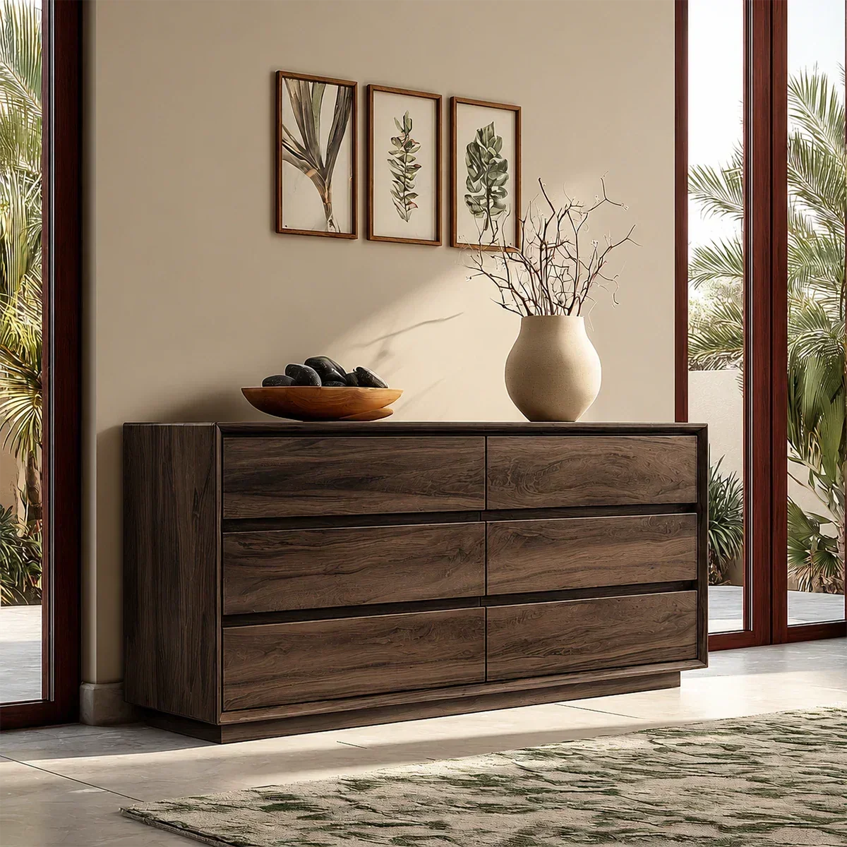 Low Profile Storage Sideboard in Natural Solid Wood with Seamless Drawers - ArborisWood - 6