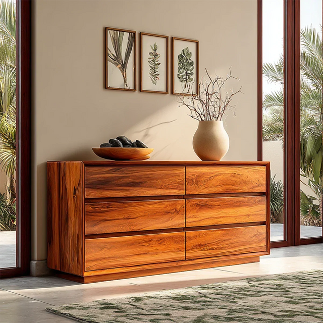 Low Profile Storage Sideboard in Natural Solid Wood with Seamless Drawers - ArborisWood