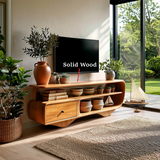 Low Profile TV Stand with Drawer and Open Shelves in Natural Solid Wood - Arboriswood - 10