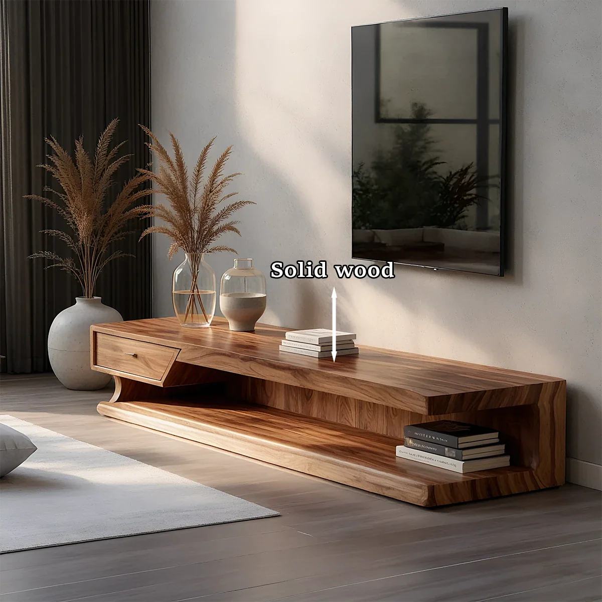 Low Profile TV Stand with Storage Drawers in Natural Solid Wood - ArborisWood - 10