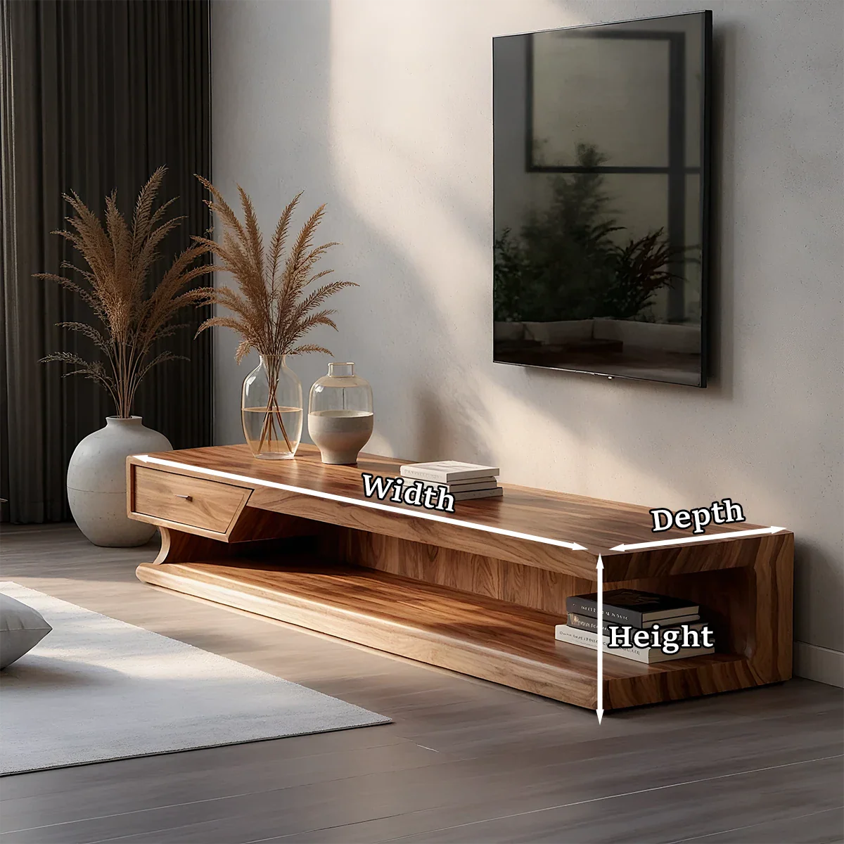Low Profile TV Stand with Storage Drawers in Natural Solid Wood - ArborisWood - 11