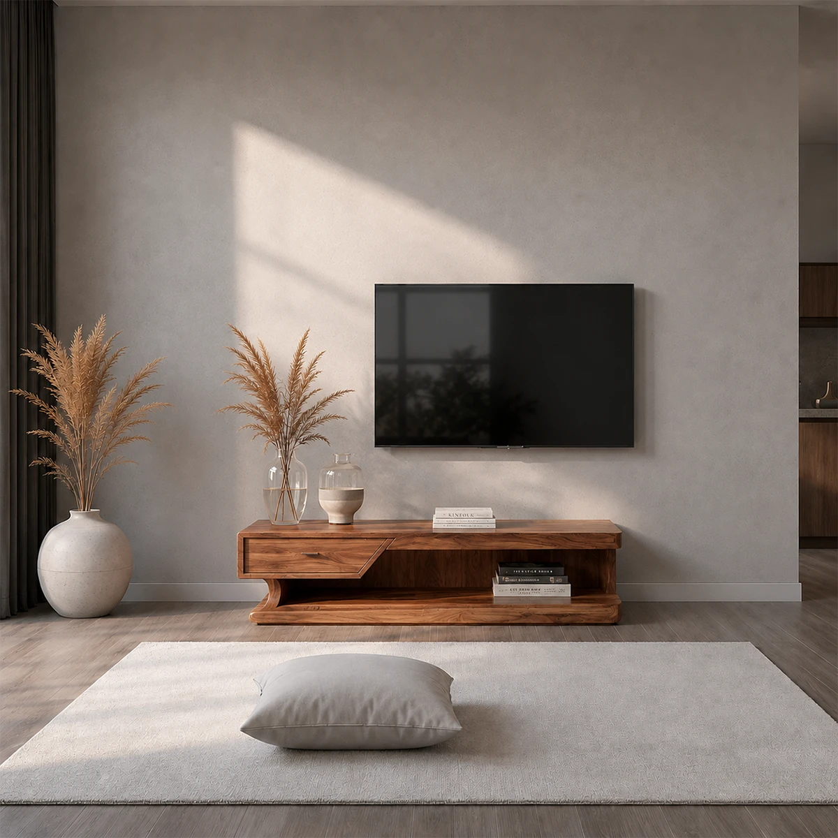 Low Profile TV Stand with Storage Drawers in Natural Solid Wood - ArborisWood - 12