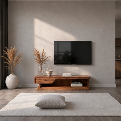 Low Profile TV Stand with Storage Drawers in Natural Solid Wood - ArborisWood - 12