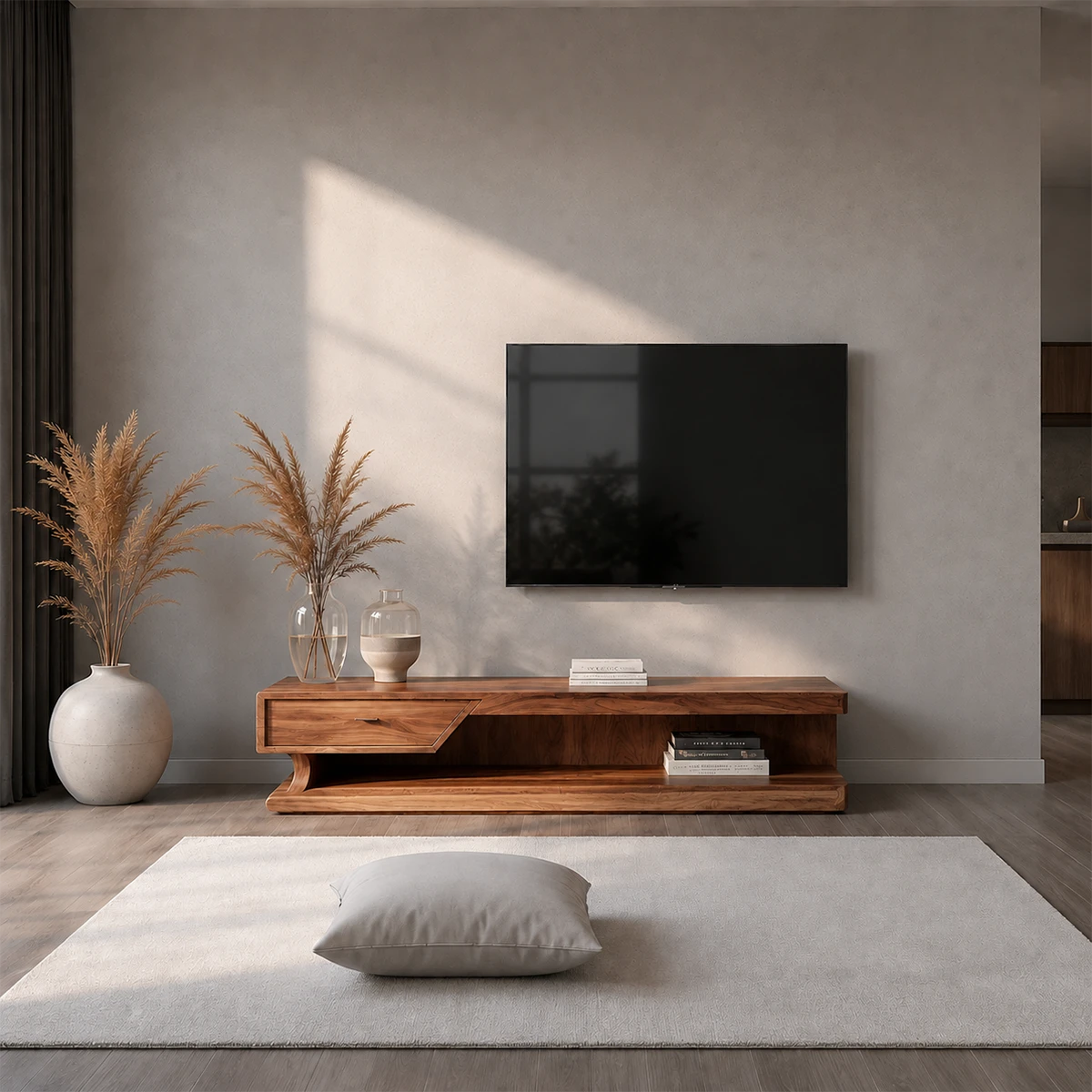 Low Profile TV Stand with Storage Drawers in Natural Solid Wood - ArborisWood - 13