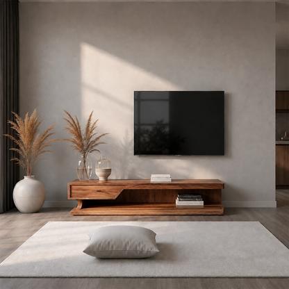 Low Profile TV Stand with Storage Drawers in Natural Solid Wood - ArborisWood - 13