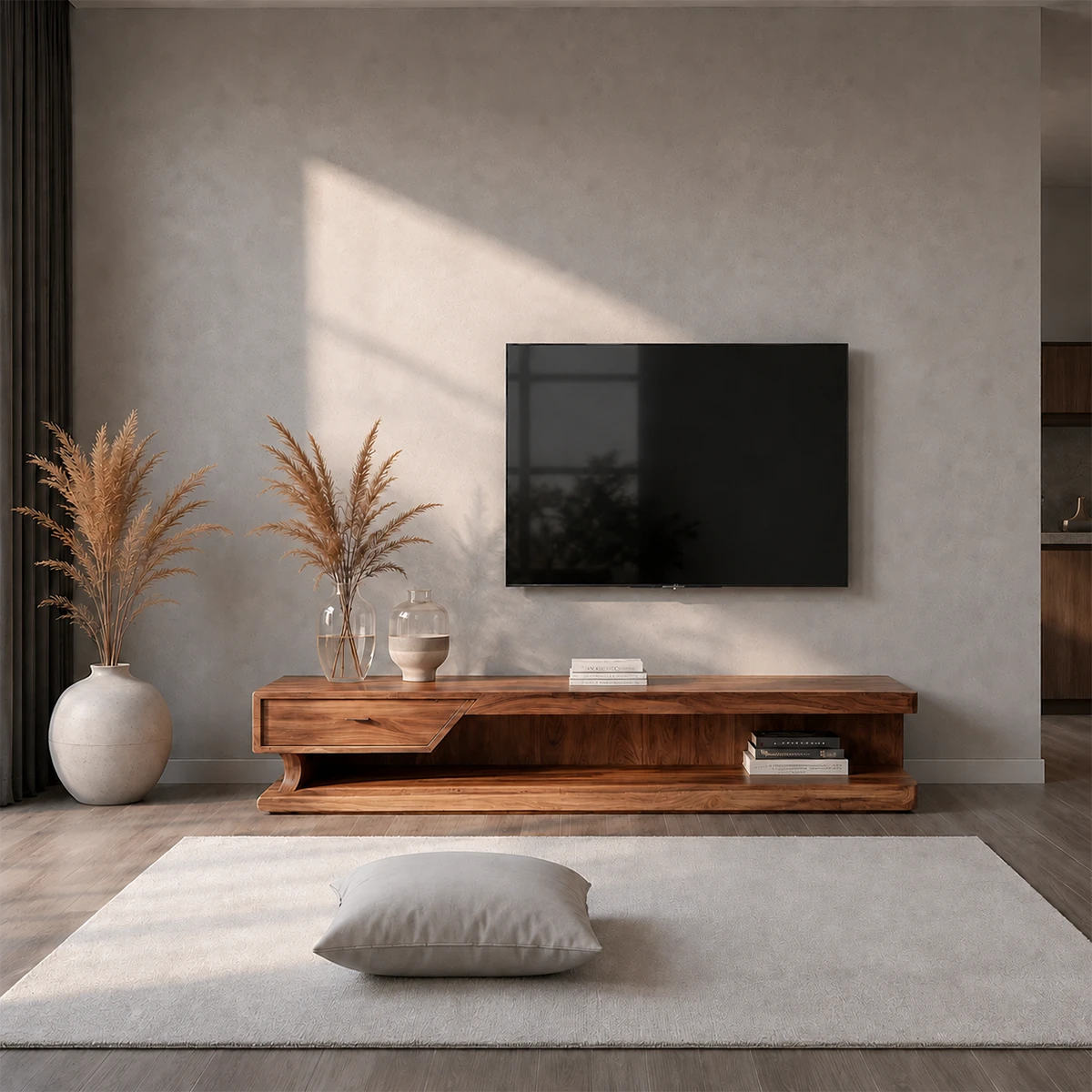 Low Profile TV Stand with Storage Drawers in Natural Solid Wood - ArborisWood - 14