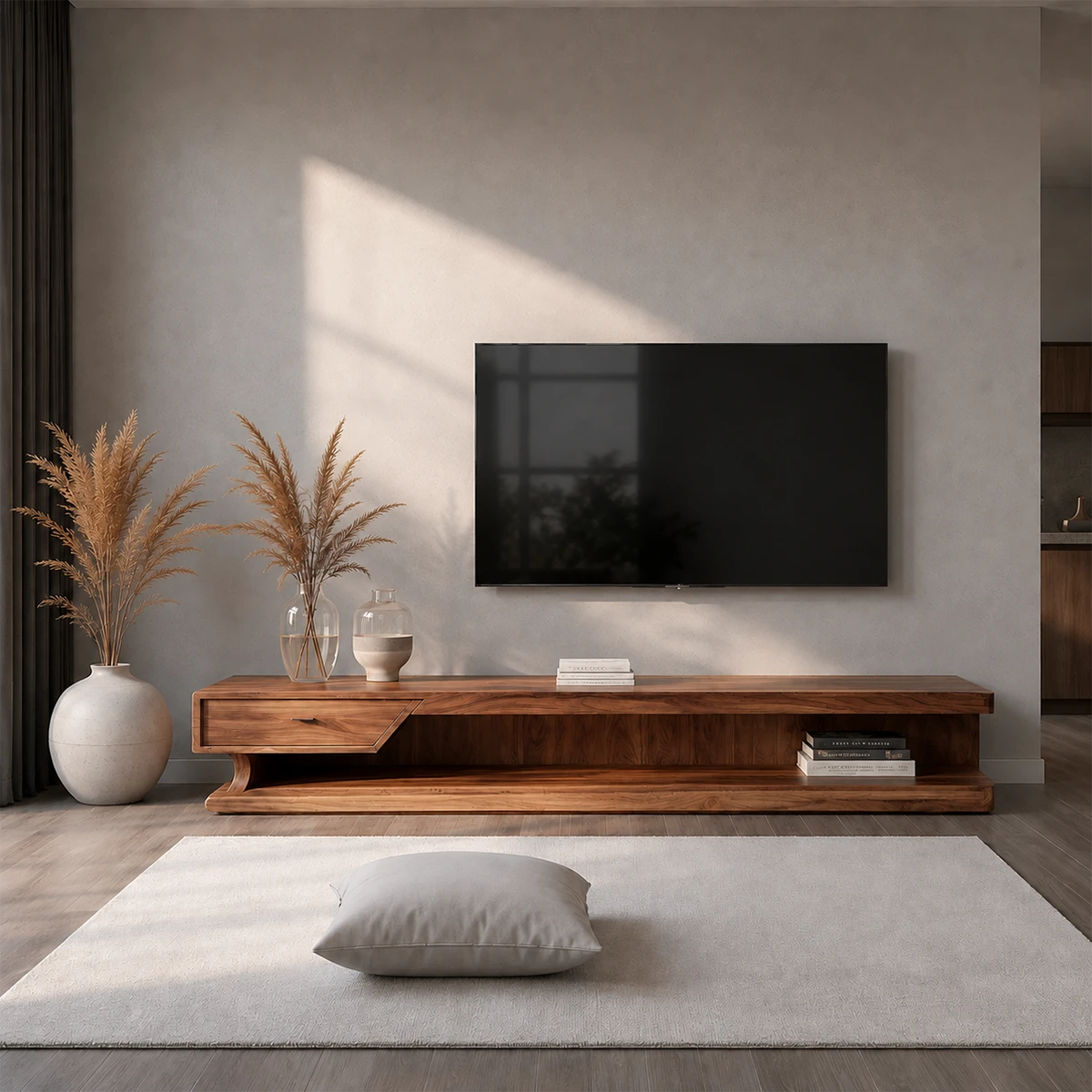 Low Profile TV Stand with Storage Drawers in Natural Solid Wood - ArborisWood - 15