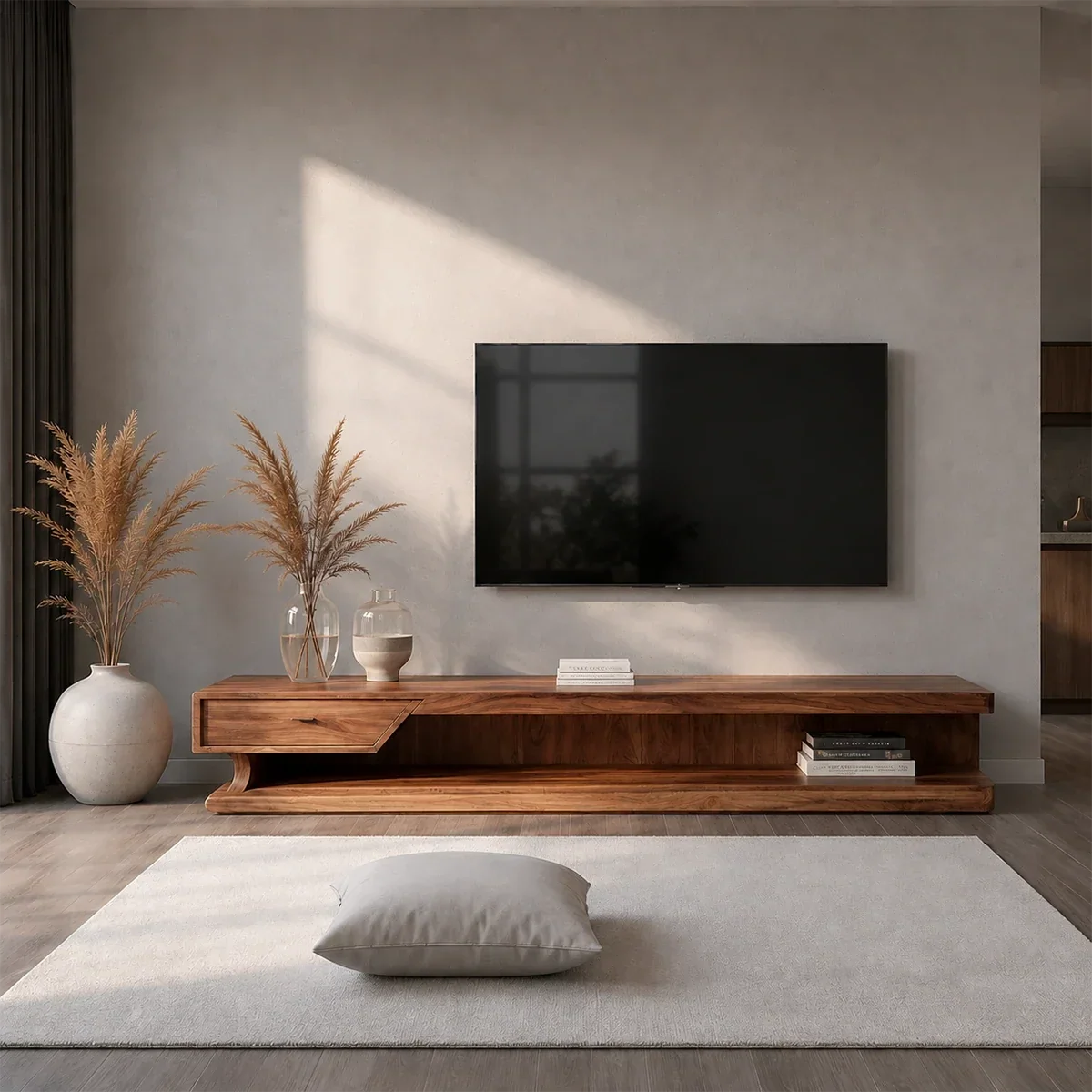 Low Profile TV Stand with Storage Drawers in Natural Solid Wood - Arboriswood - 15
