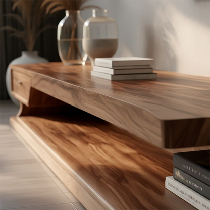 Low Profile TV Stand with Storage Drawers in Natural Solid Wood - ArborisWood - 3