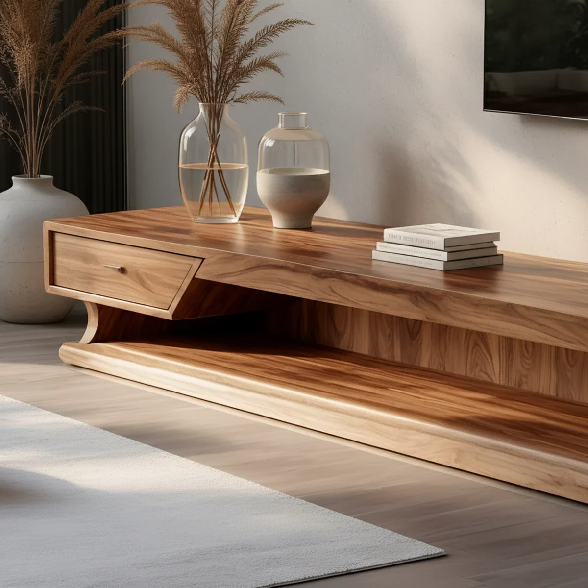 Low Profile TV Stand with Storage Drawers in Natural Solid Wood - ArborisWood - 4