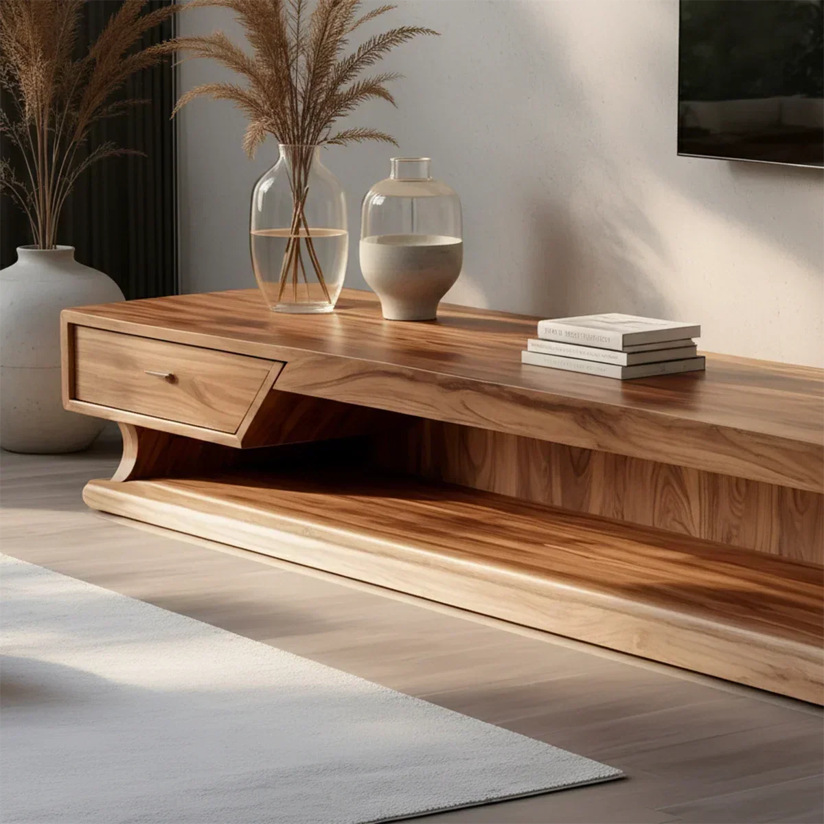 Low Profile TV Stand with Storage Drawers in Natural Solid Wood - Arboriswood - 4