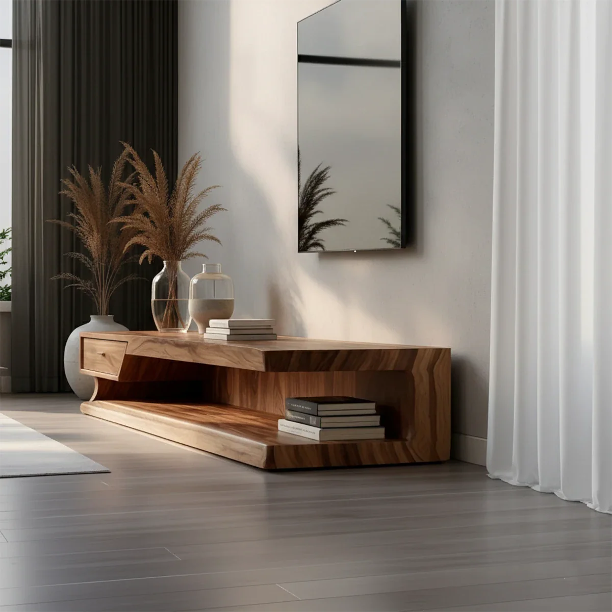 Low Profile TV Stand with Storage Drawers in Natural Solid Wood - ArborisWood - 5