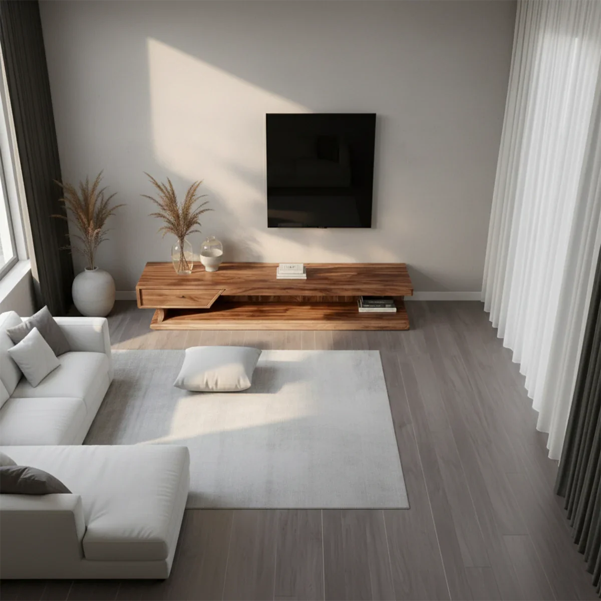Low Profile TV Stand with Storage Drawers in Natural Solid Wood - ArborisWood - 6
