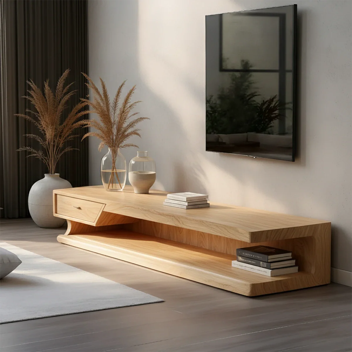 Low Profile TV Stand with Storage Drawers in Natural Solid Wood - ArborisWood - 8