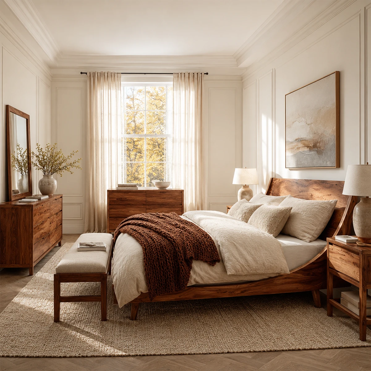 Low Profile Wooden Bed Frame in Natural Solid Wood With Sloped Headboard - ArborisWood - 10