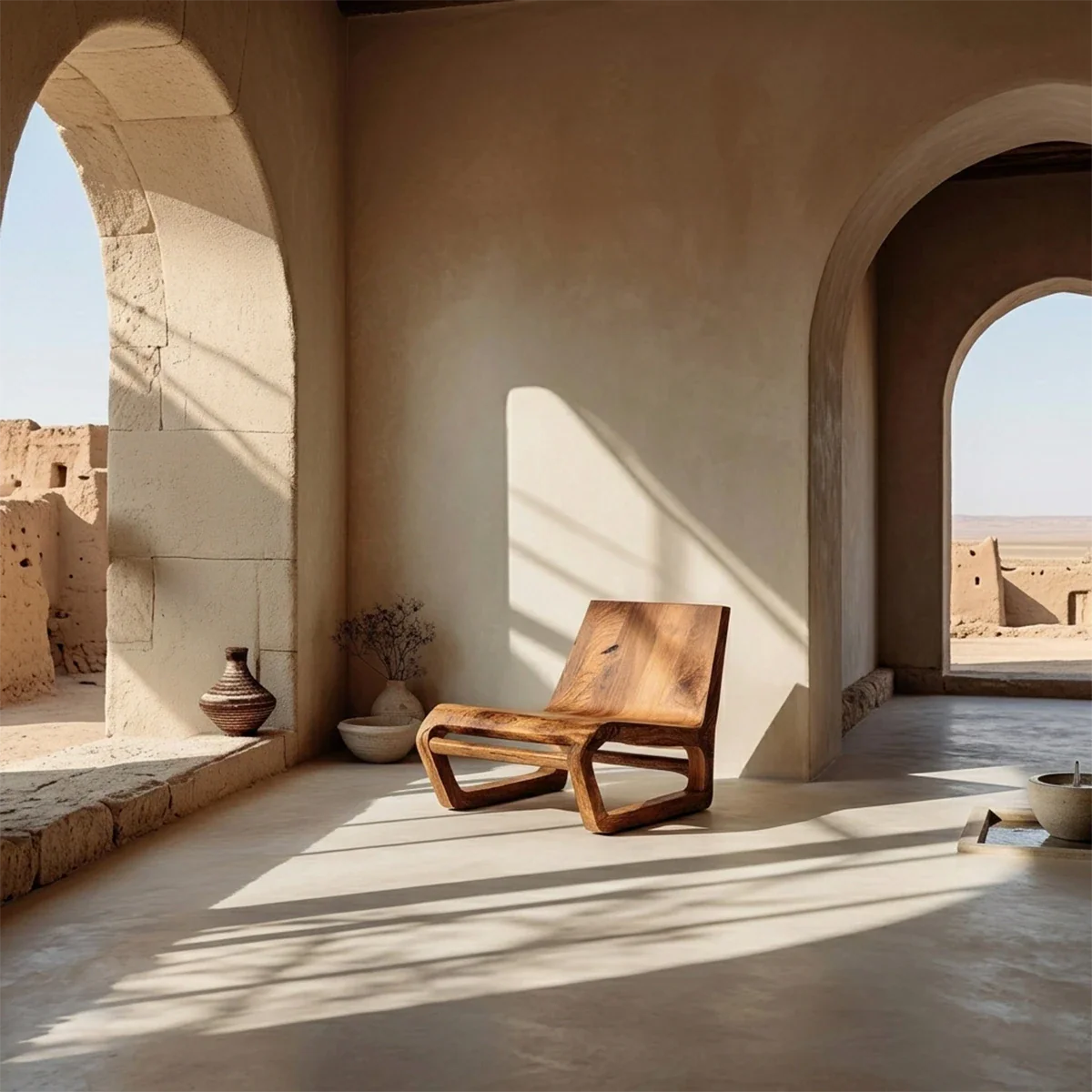 Low Seating Natural Wood Lounge Chair with Open Base and Sculpted Form Design - ArborisWood - 2