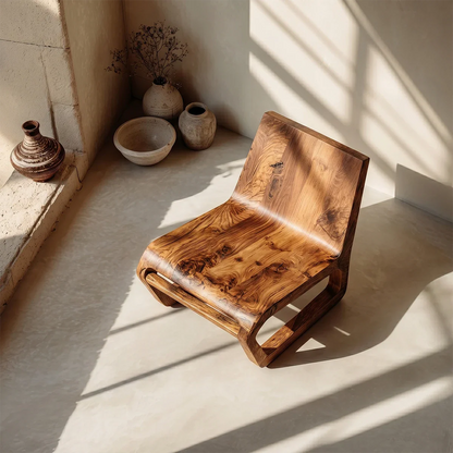 Low Seating Natural Wood Lounge Chair with Open Base and Sculpted Form Design - ArborisWood - 4