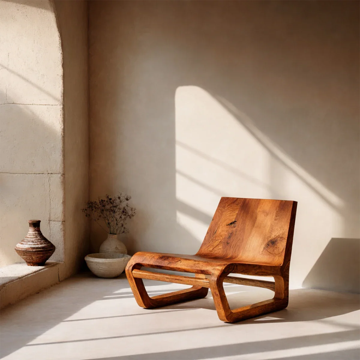 Low Seating Natural Wood Lounge Chair with Open Base and Sculpted Form Design - ArborisWood - 5