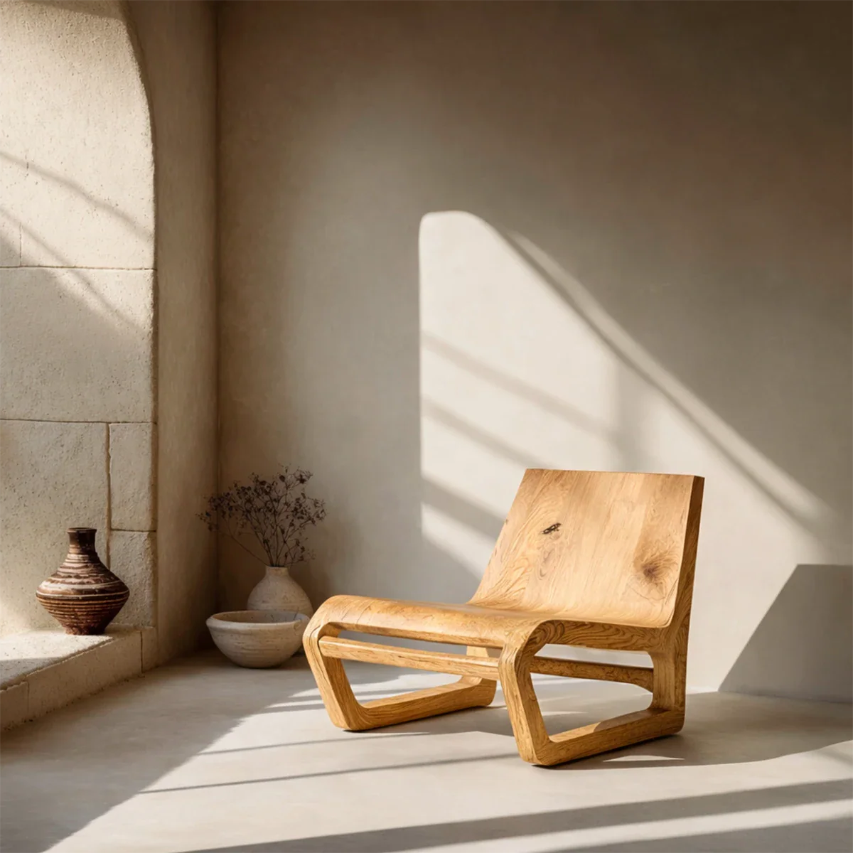 Low Seating Natural Wood Lounge Chair with Open Base and Sculpted Form Design - ArborisWood - 6