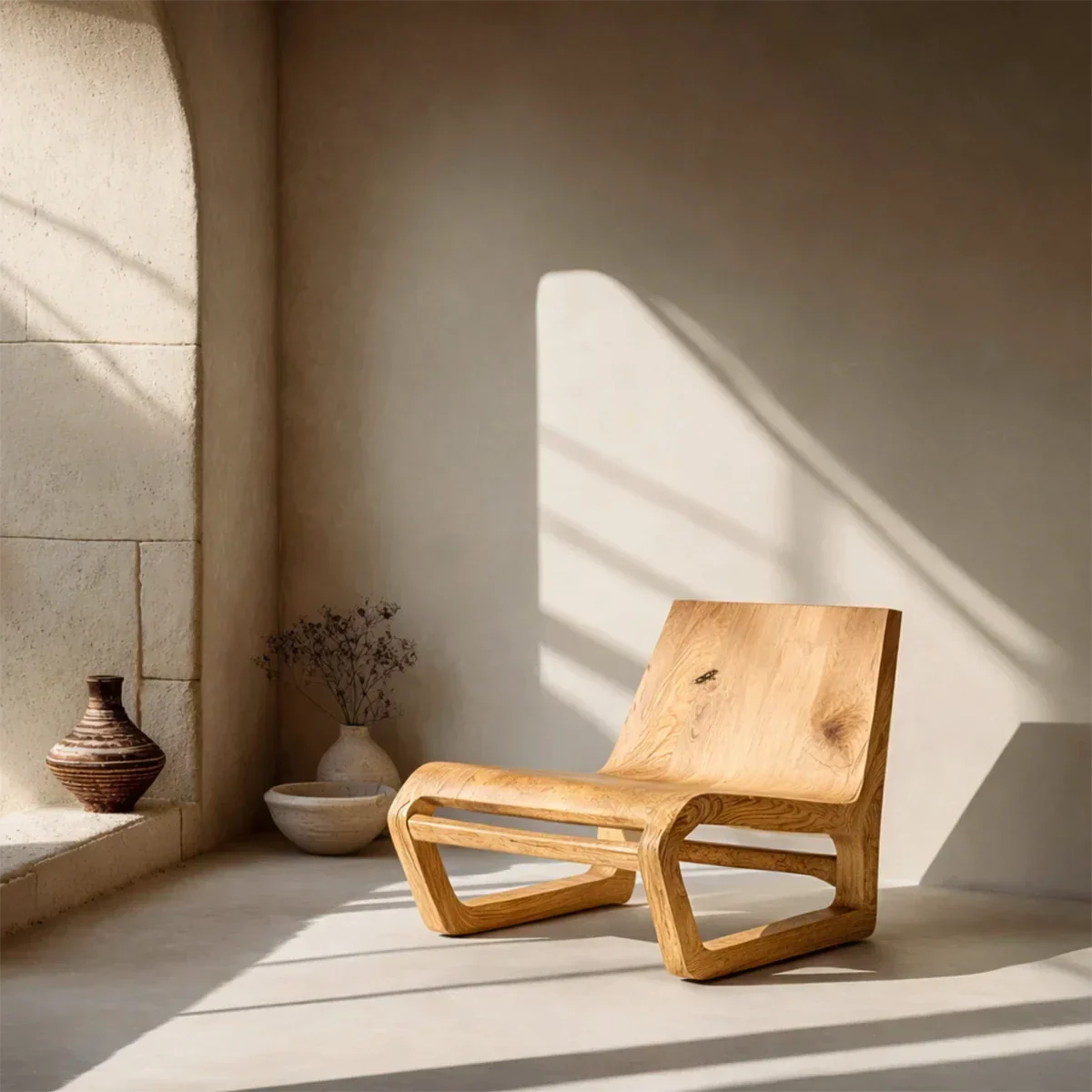 Low Seating Natural Wood Lounge Chair with Open Base and Sculpted Form Design - Arboriswood - 6