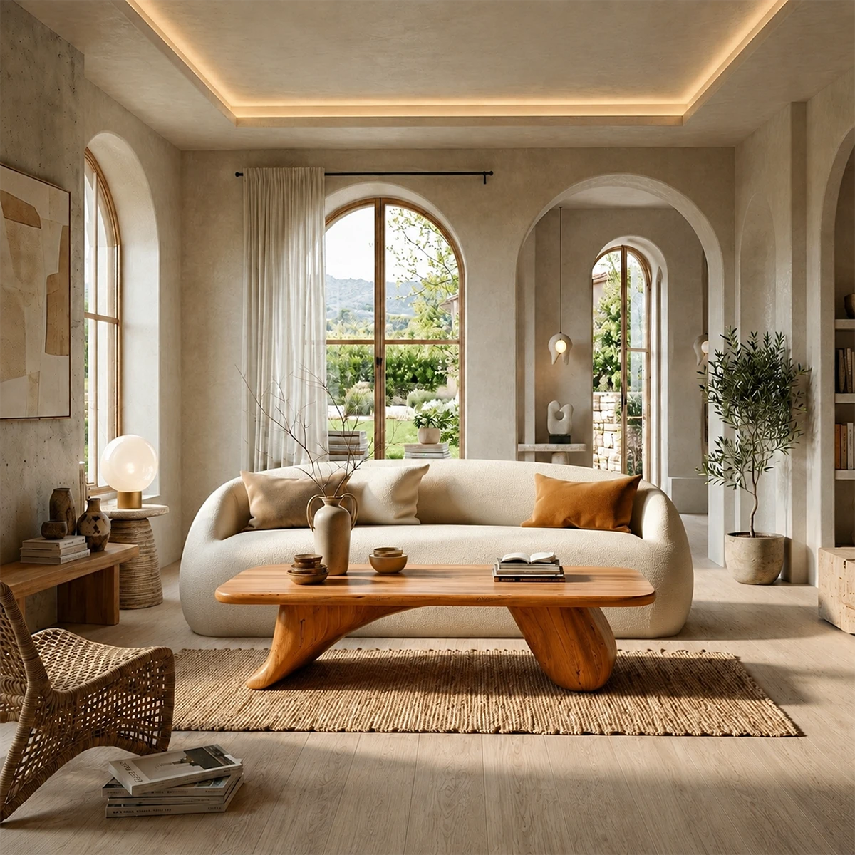 Low Wood Coffee Table with Sculpted Base – Minimal Center Table for Modern Interiors - ArborisWood - 12