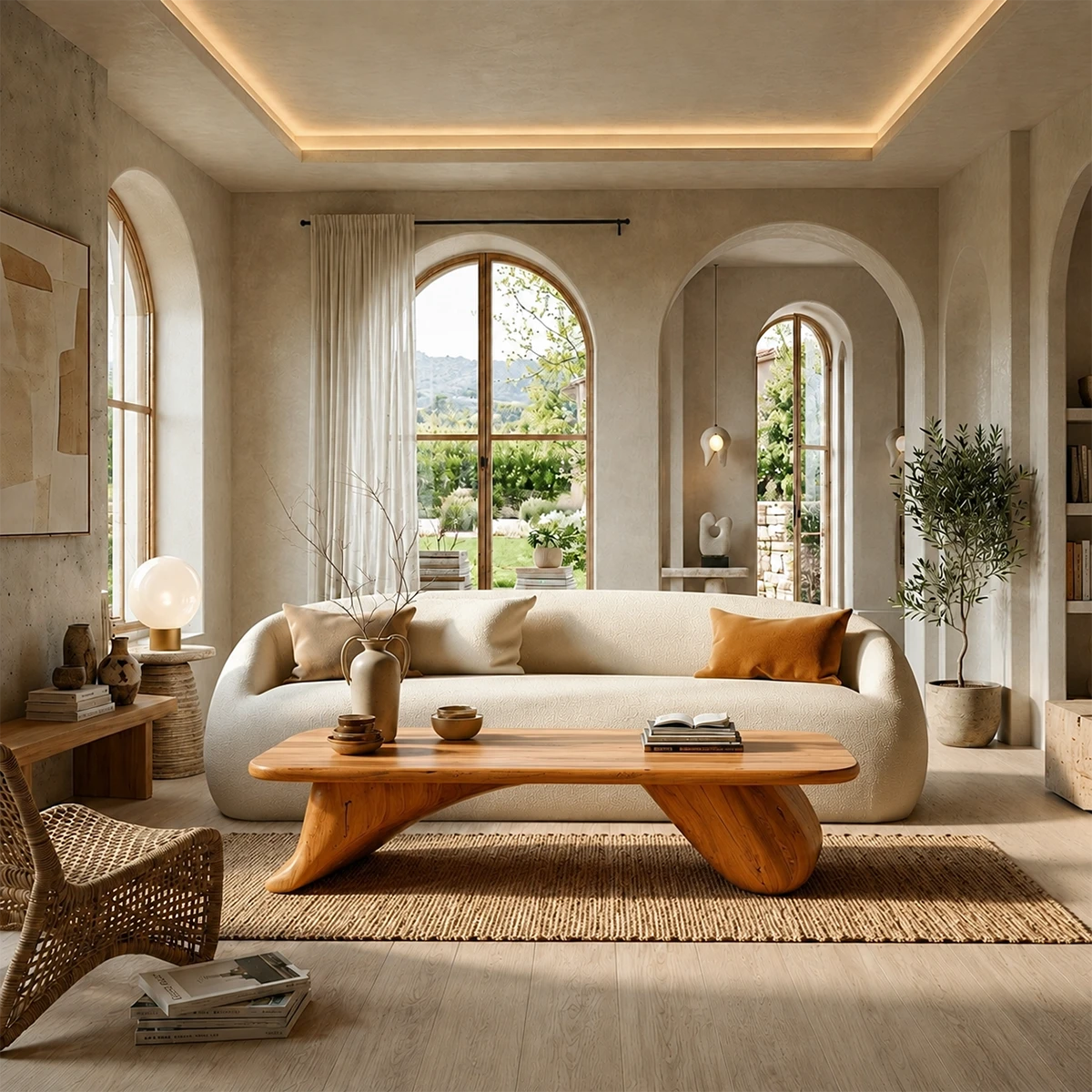Low Wood Coffee Table with Sculpted Base – Minimal Center Table for Modern Interiors - ArborisWood - 13