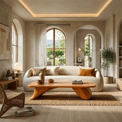 Low Wood Coffee Table with Sculpted Base – Minimal Center Table for Modern Interiors - ArborisWood - 13