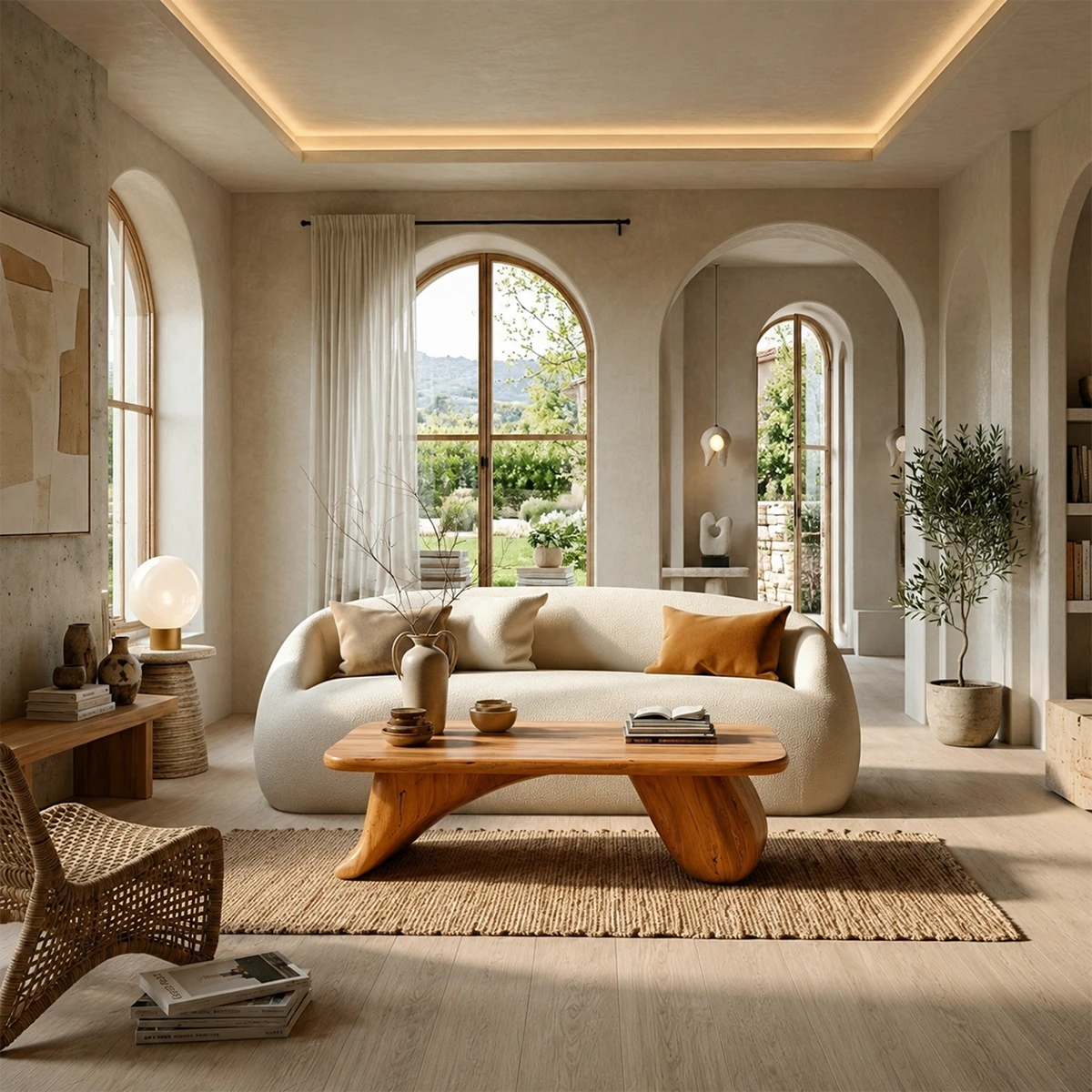 Low Wood Coffee Table with Sculpted Base – Minimal Center Table for Modern Interiors - ArborisWood - 3