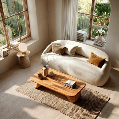 Low Wood Coffee Table with Sculpted Base – Minimal Center Table for Modern Interiors - ArborisWood - 5