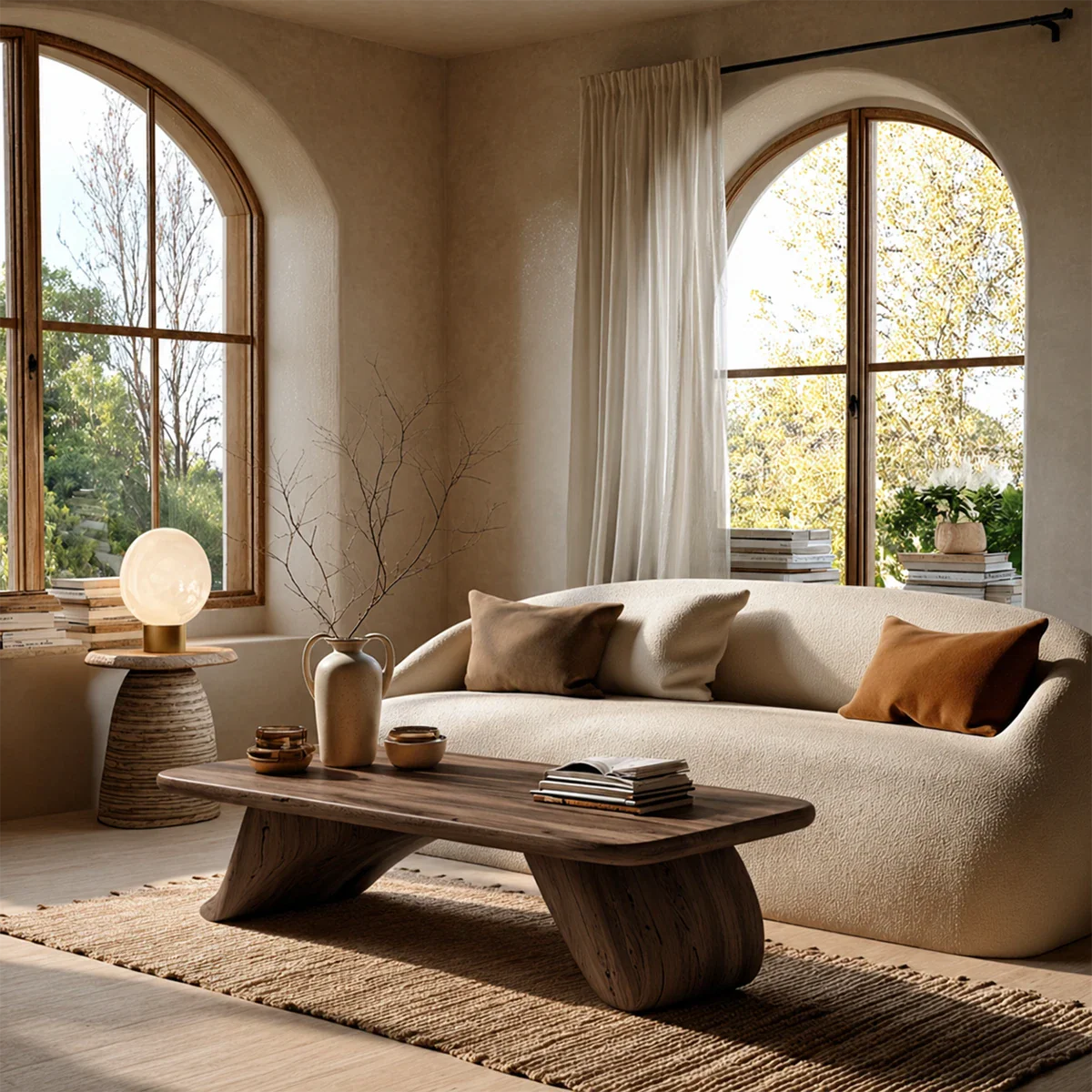 Low Wood Coffee Table with Sculpted Base – Minimal Center Table for Modern Interiors - ArborisWood - 6