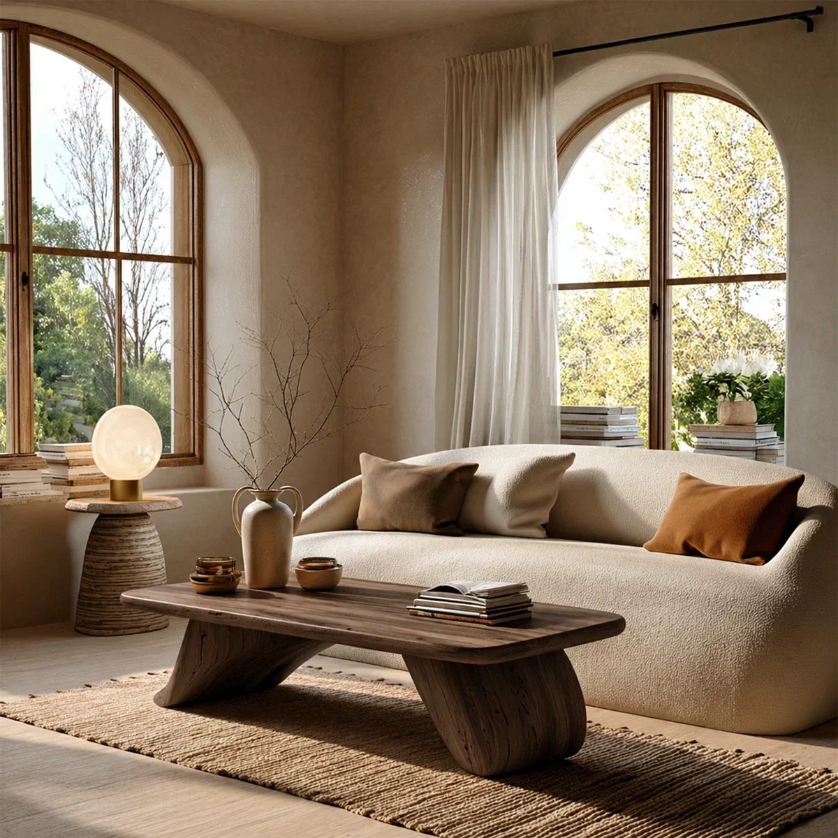Low Wood Coffee Table with Sculpted Base – Minimal Center Table for Modern Interiors - Arboriswood - 6